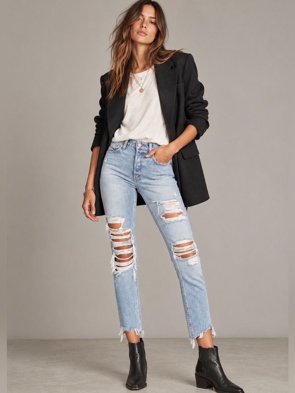 GRLFRND Karolina Distressed Destroyed Chewed Hem Skinny Jeans In Guess Again 26